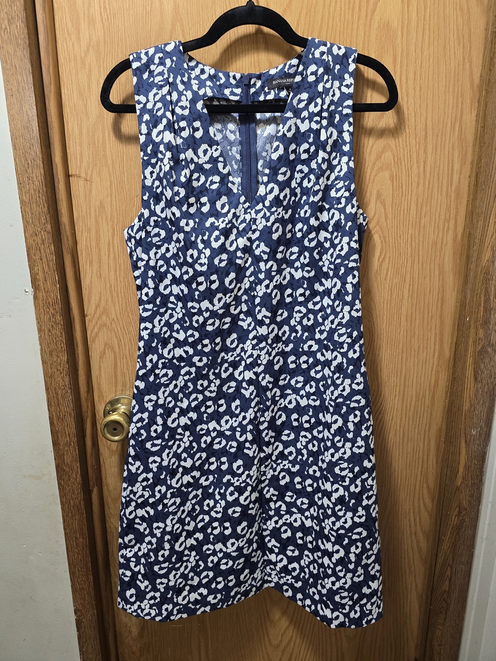 Banana Republic Navy and White Leopard-Print Sleeveless Shift Dress